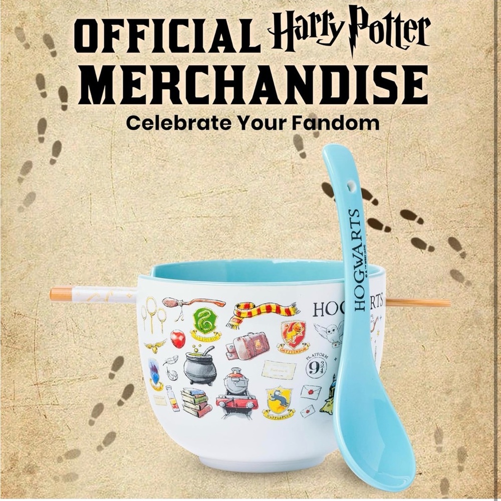 NWT Harry Potter 20oz Ramen Bowl, Spoon & Chopstick Set - Light Blue 🩵🪄
